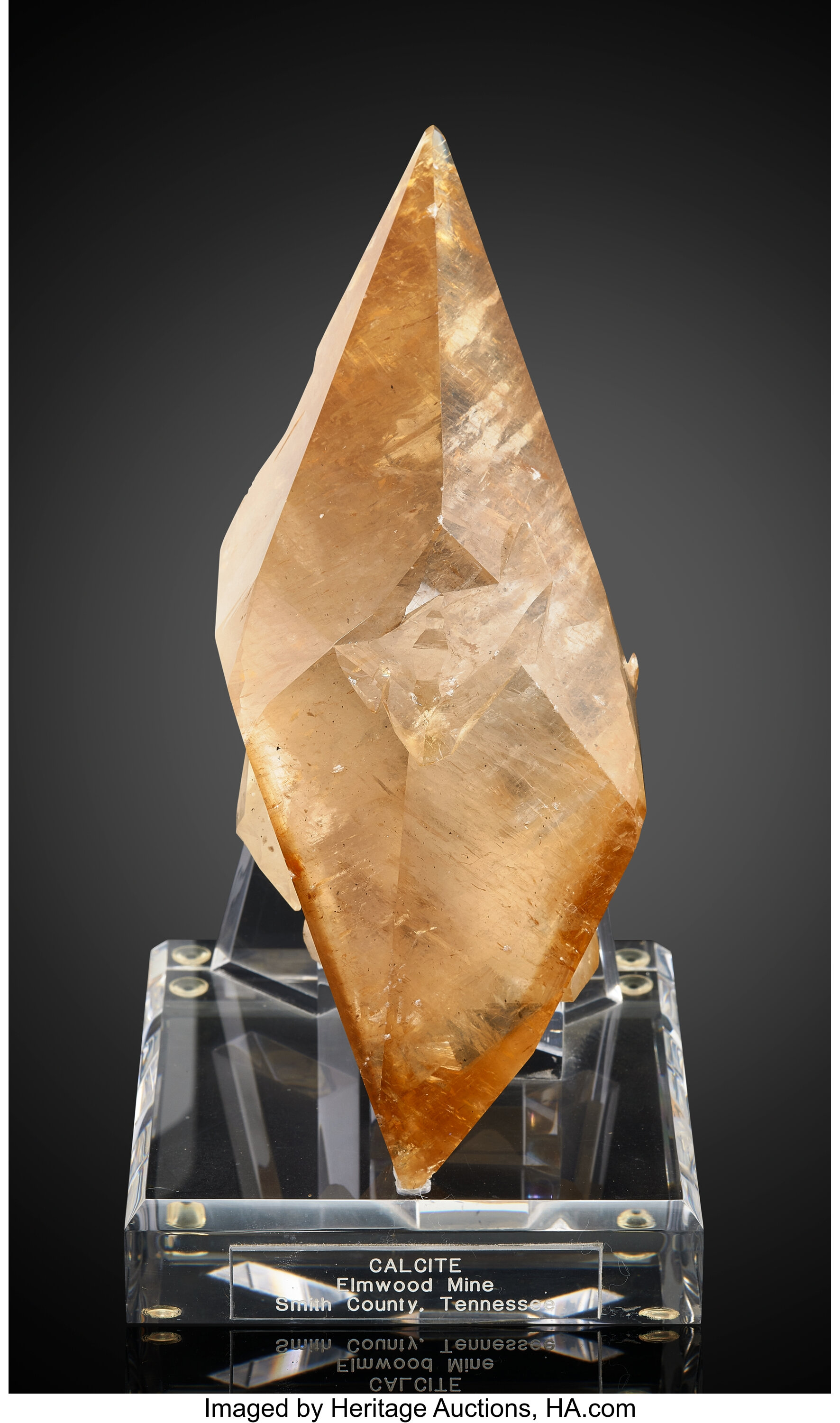 Calcite - Gem-Quality, Double-Terminated, Amber Scalenohedron from Elmwood