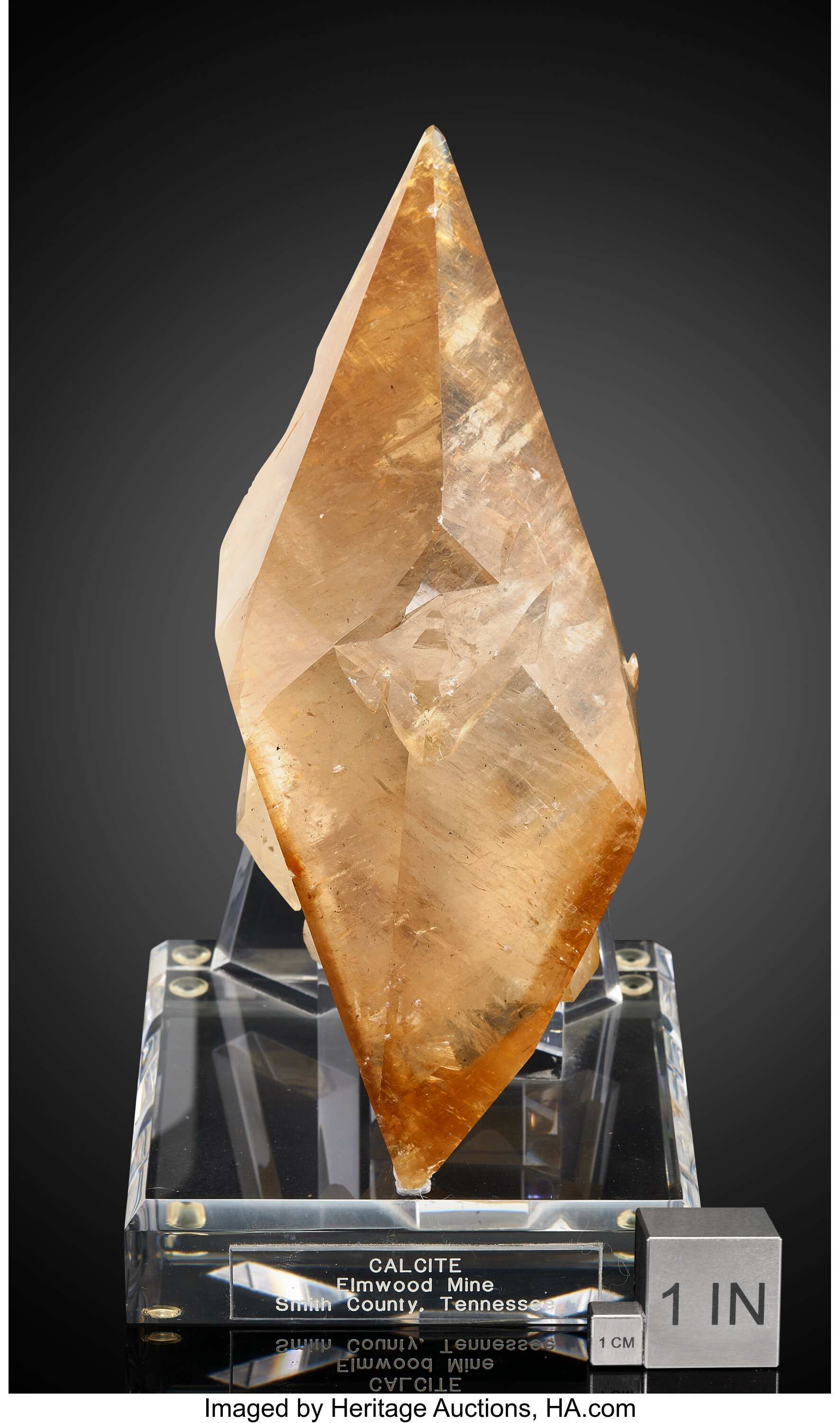 Calcite - Gem-Quality, Double-Terminated, Amber Scalenohedron from Elmwood