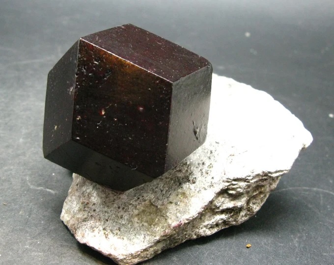 Almandine Garnet on Materix – Lustrous Deep Red Dodecahedral Crystal