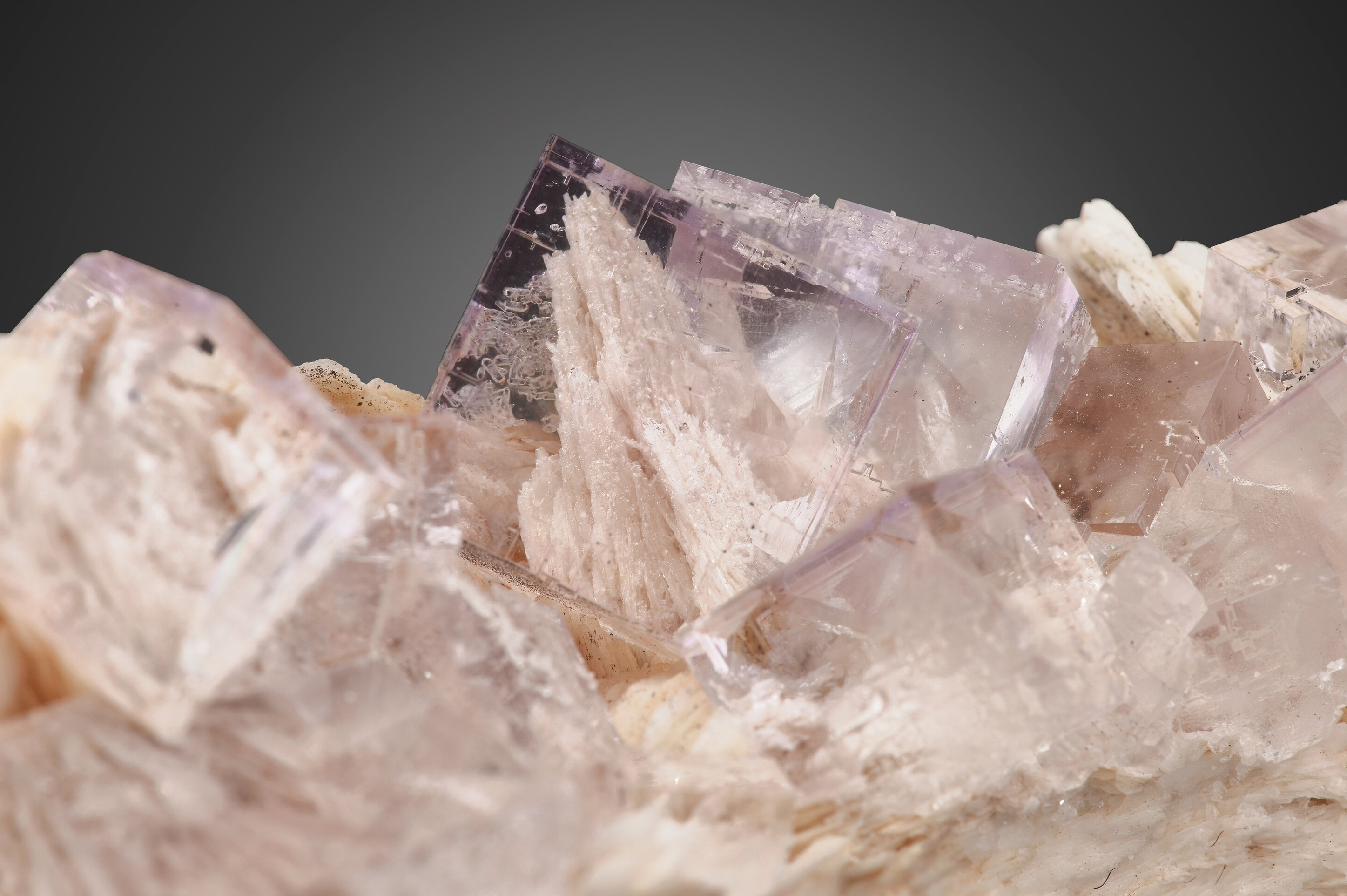 Fluorite on Baryte – Gem-Clear Lilac Cubes on Bladed Baryte Matrix