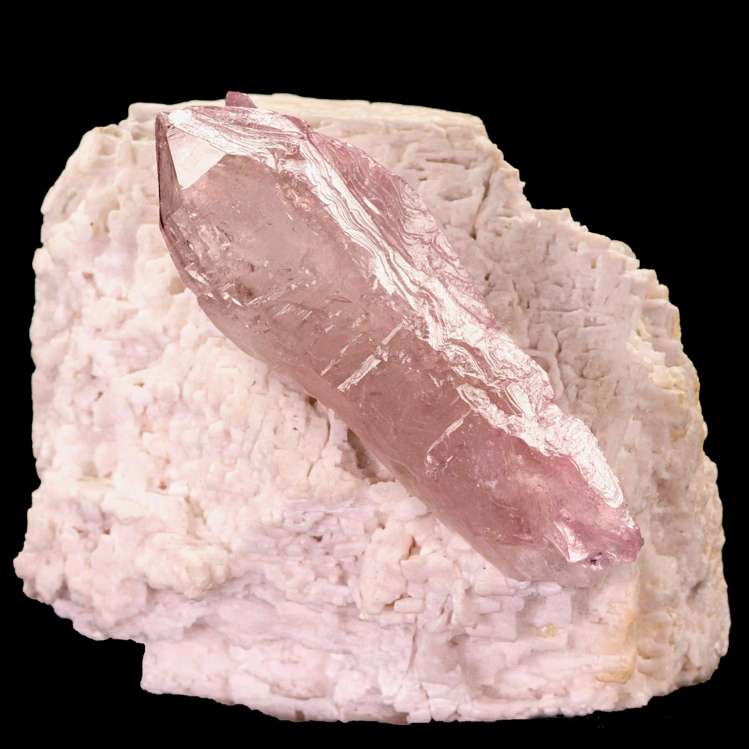 Rose Quartz on Albite – Exceptional Large, Single, Doubly-Terminated Crystal