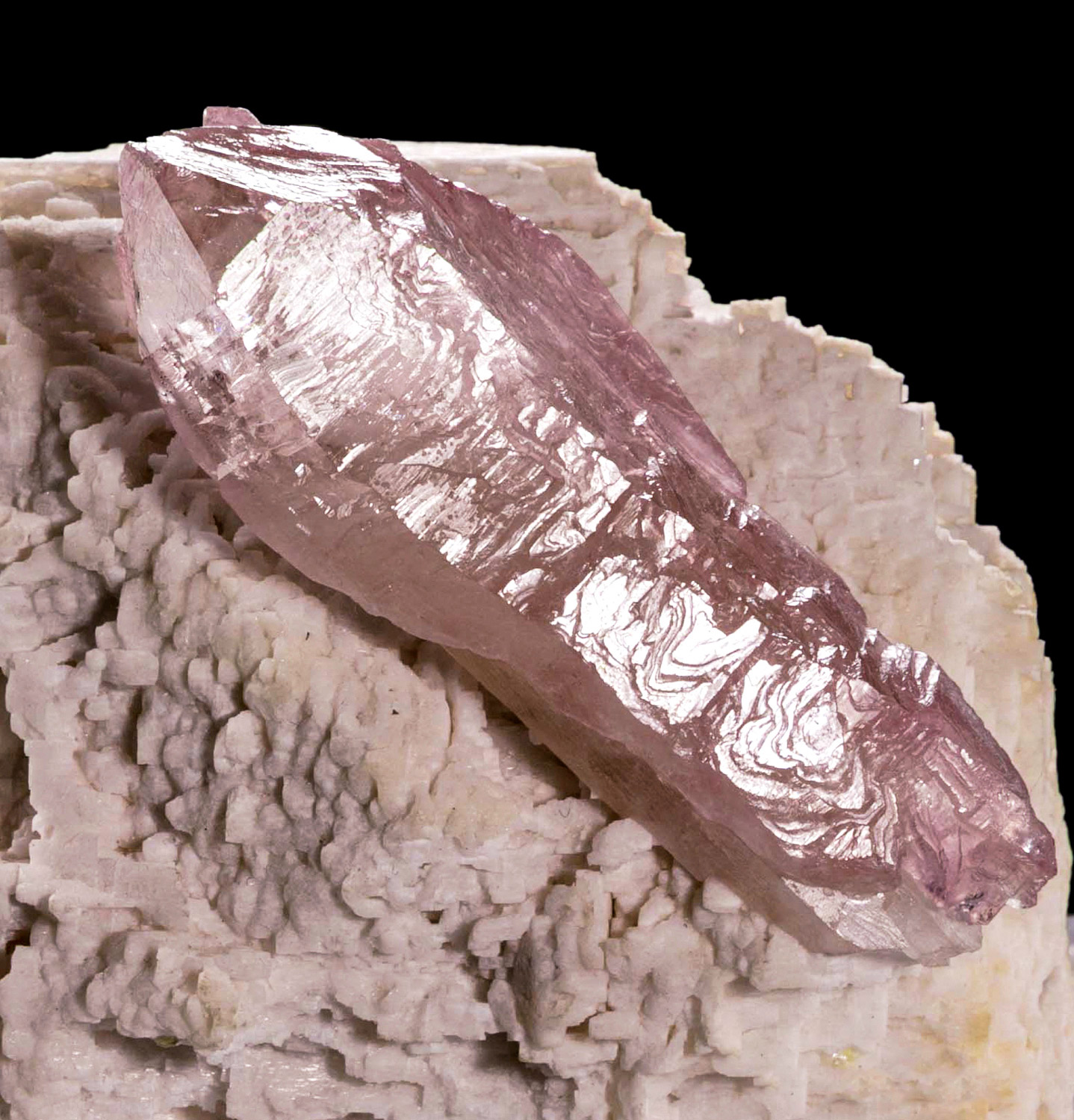 Rose Quartz on Albite – Exceptional Large, Single, Doubly-Terminated Crystal