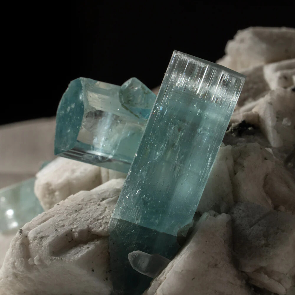 Aquamarine on Quartz with Microcline and Apatite