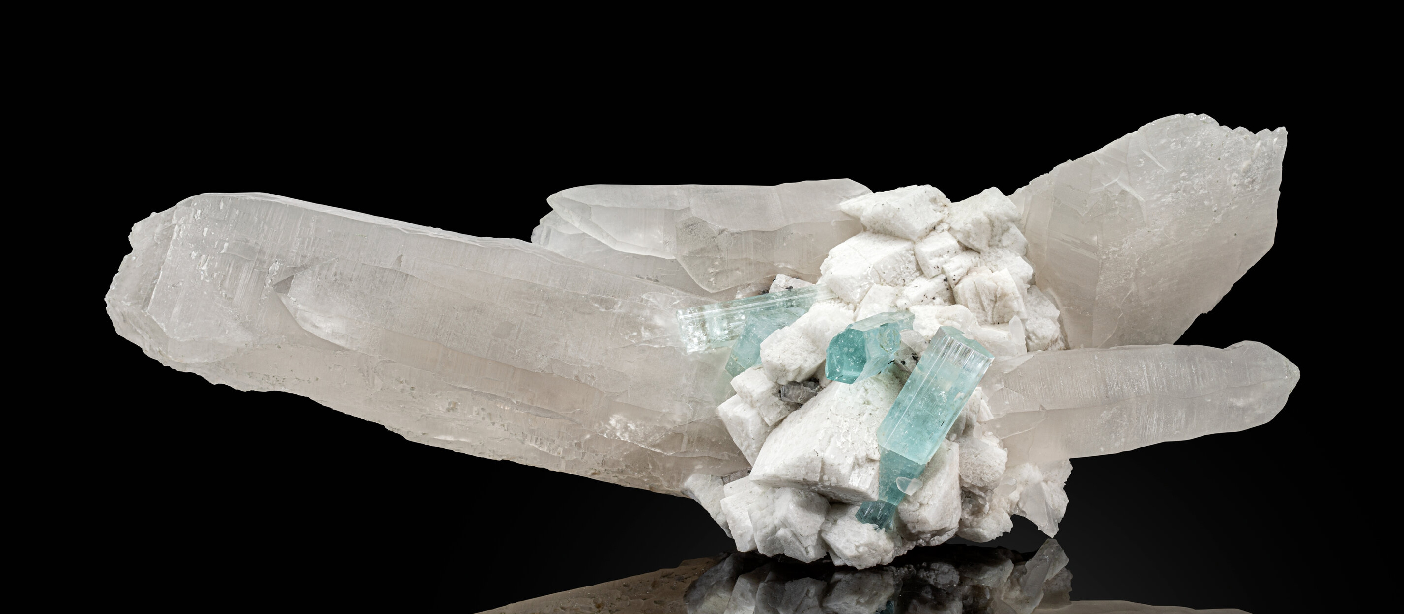 Aquamarine on Quartz with Microcline and Apatite