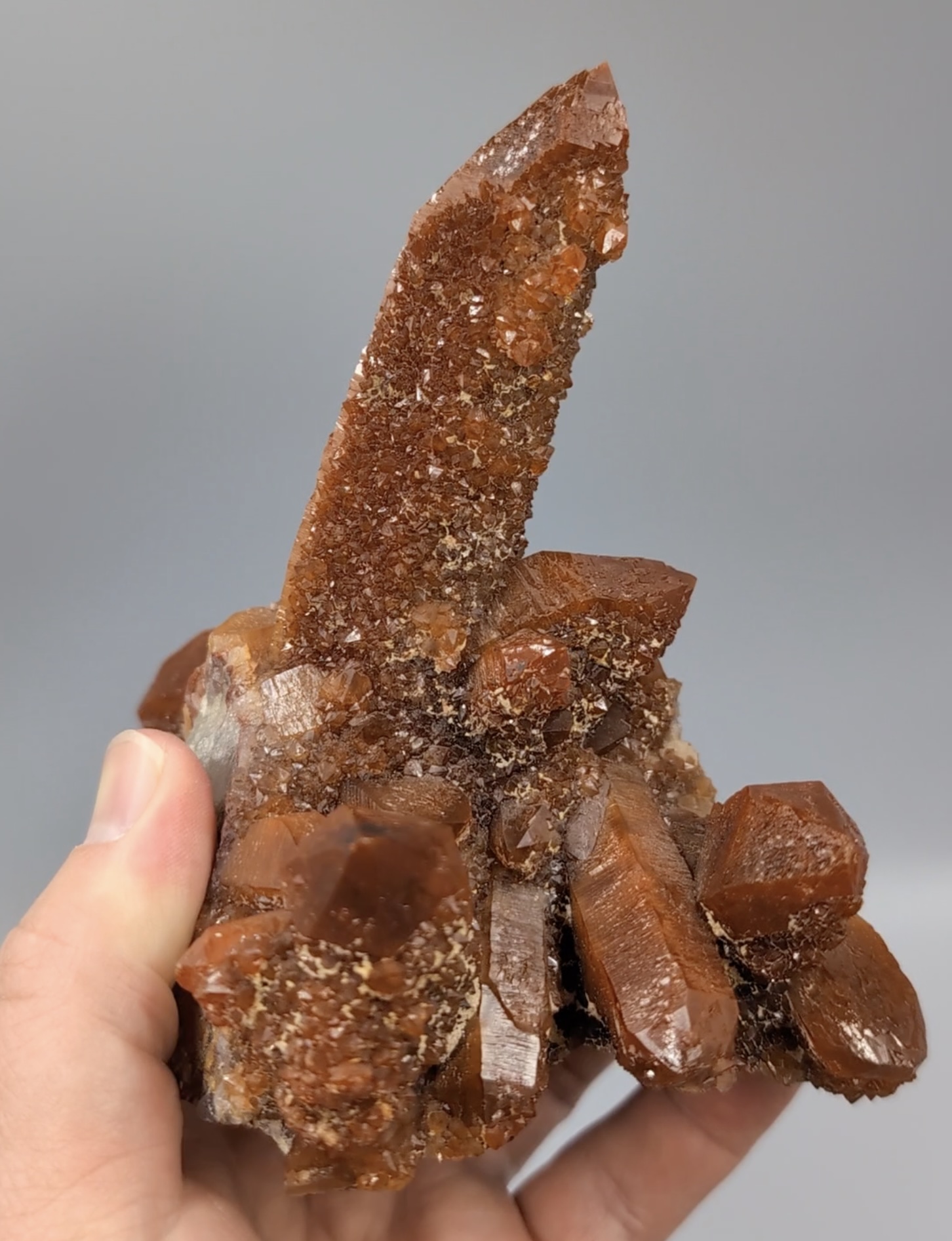 Hematite-Included Quartz – Lustrous Brick-Red Multi-Generational Crystal Cluster