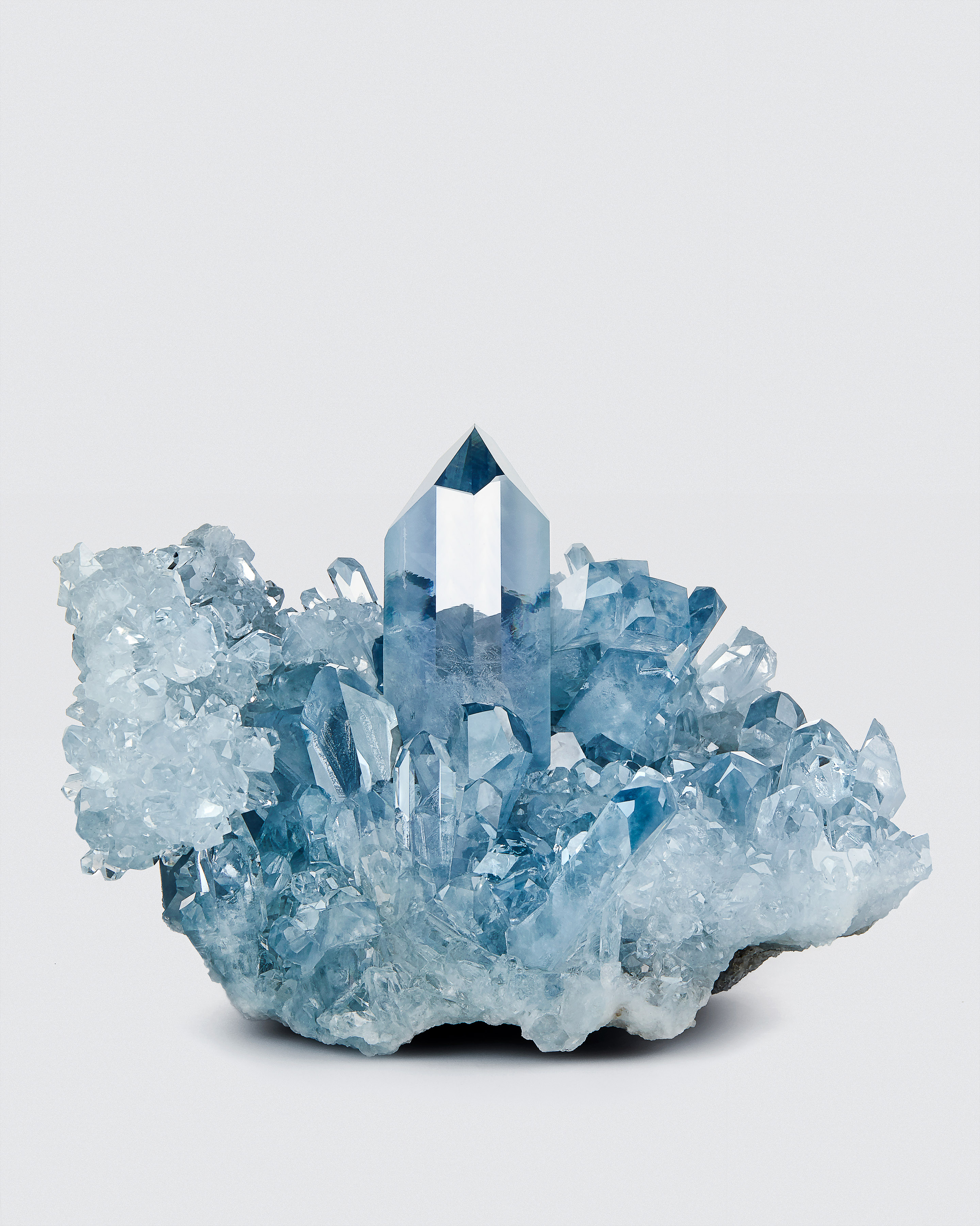 Celestite – World-Class Gemmy Sky-Blue Transparent Crystal Cluster with Prominent Central Prism