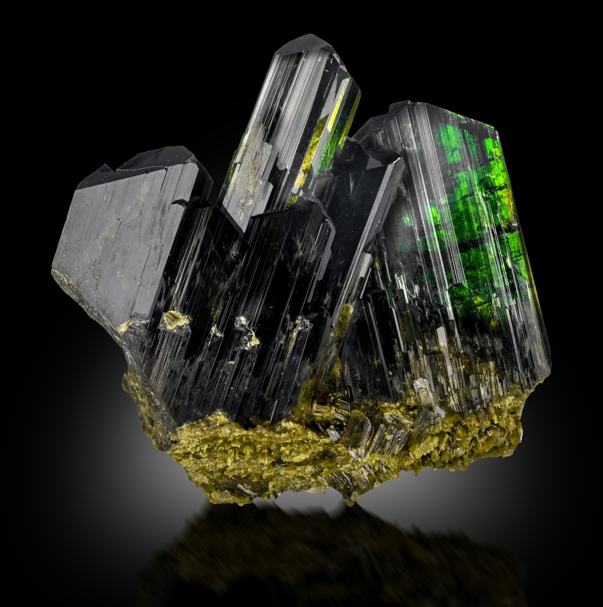 Epidote – Lustrous Forest-Green Crystal Cluster with Sharp Terminations and Gemmy Yellow-Green Highlights
