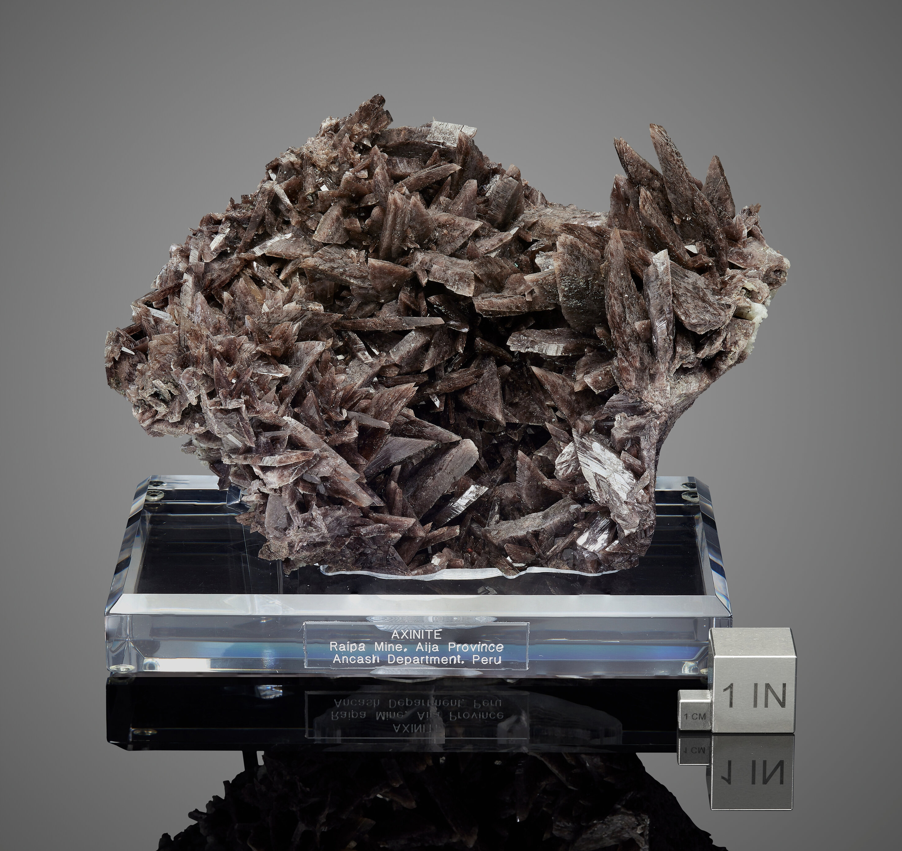 Axinite – Large Clove-Brown Bladed Crystal Plate on Custom Acrylic Base