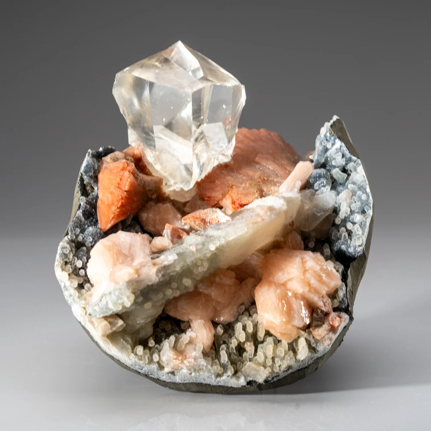 Calcite with Pink Heulandite and Druzy Chalcedony