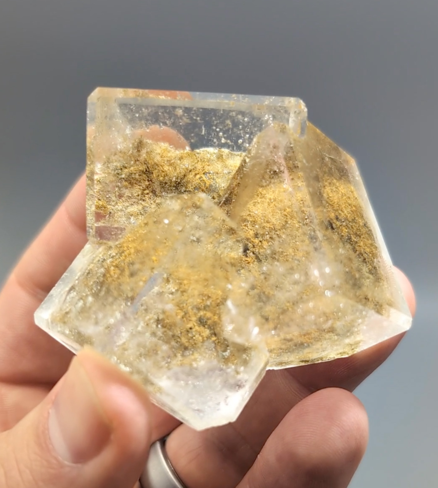 Fluorite - Exceptional Glass-Clear Colorless Triplet Crystal Cluster