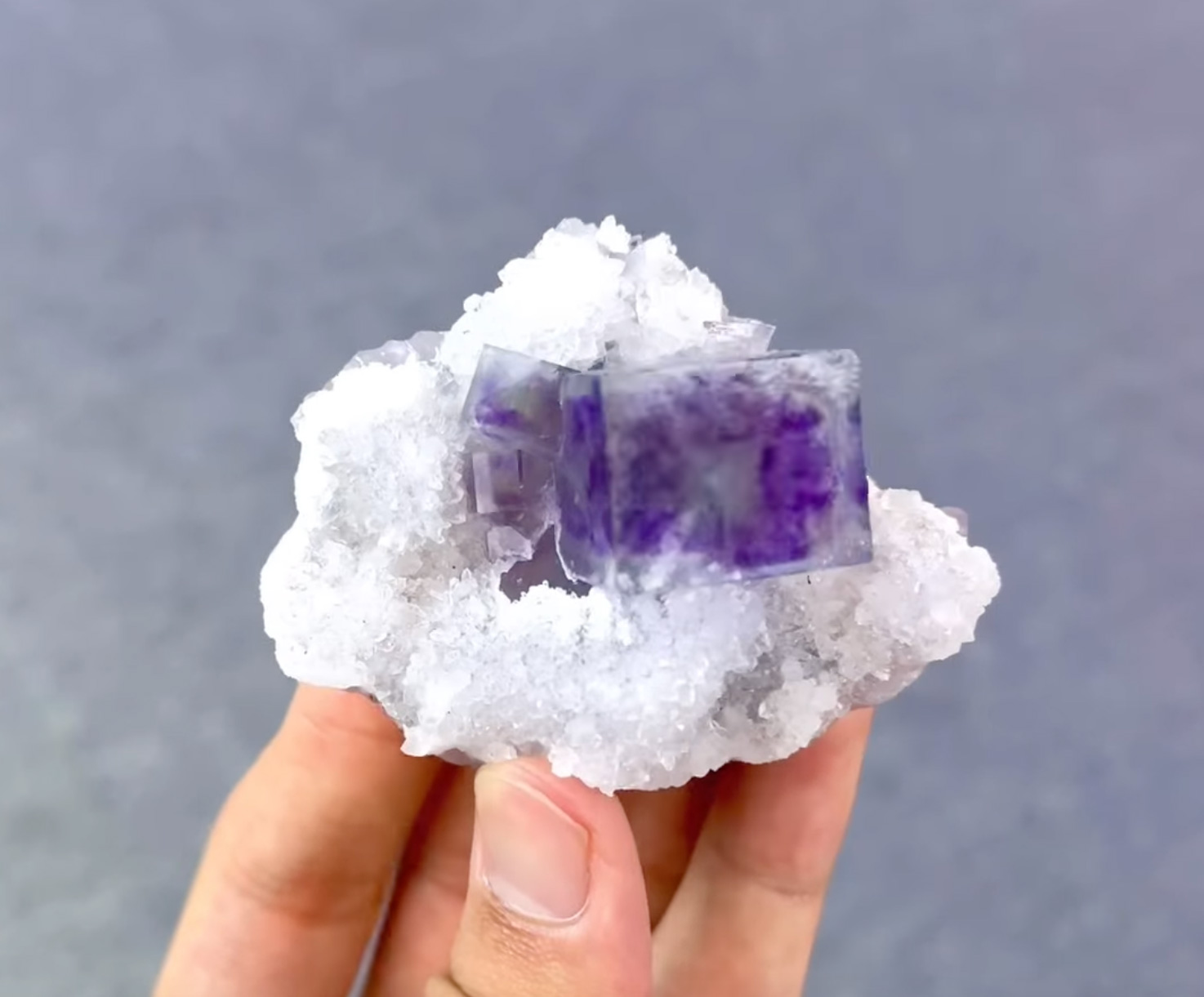 Fluorite on Quartz - Flawless Violet Phantom Cube with Unique Zoning