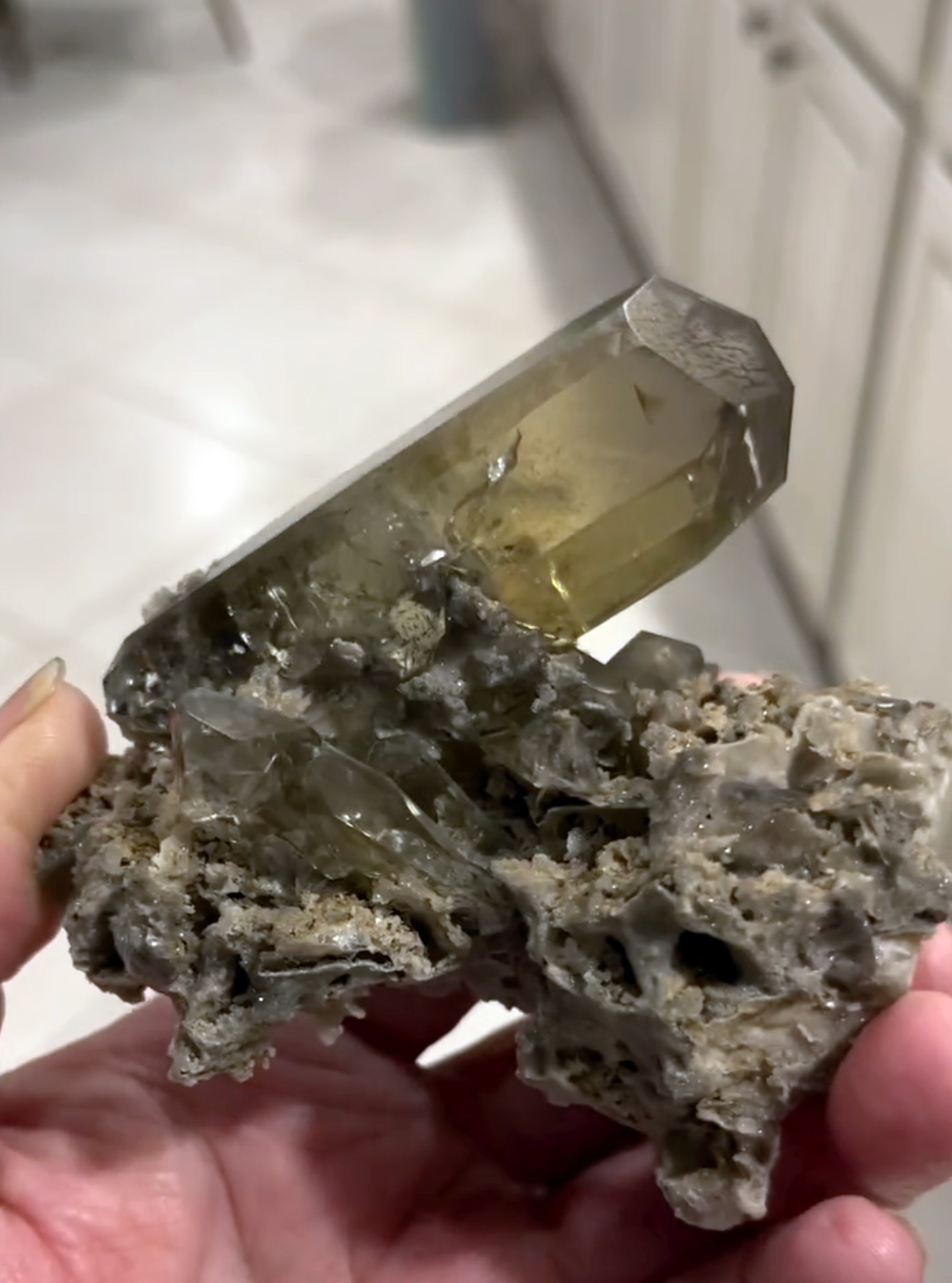 Baryte - Large Gemmy Golden Crystal on Matrix with Exceptional Luster