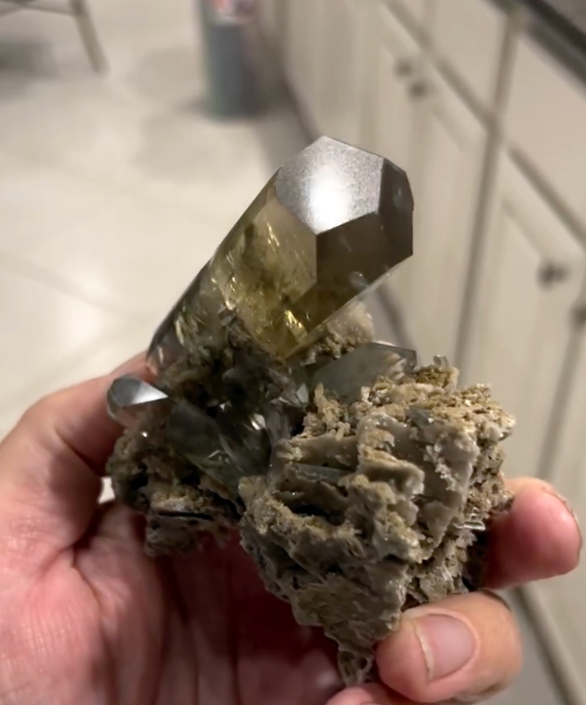 Baryte - Large Gemmy Golden Crystal on Matrix with Exceptional Luster