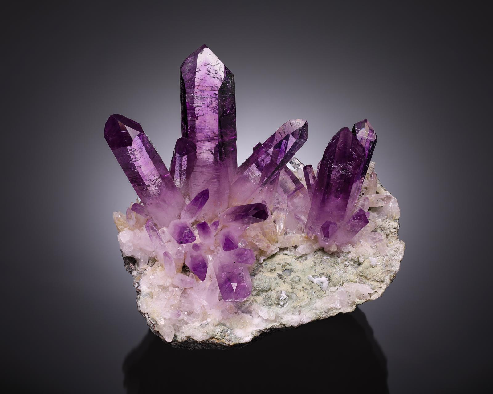 Amethyst on Matrix - Nearly Flawless Deep Purple Crystals with Glossy Luster