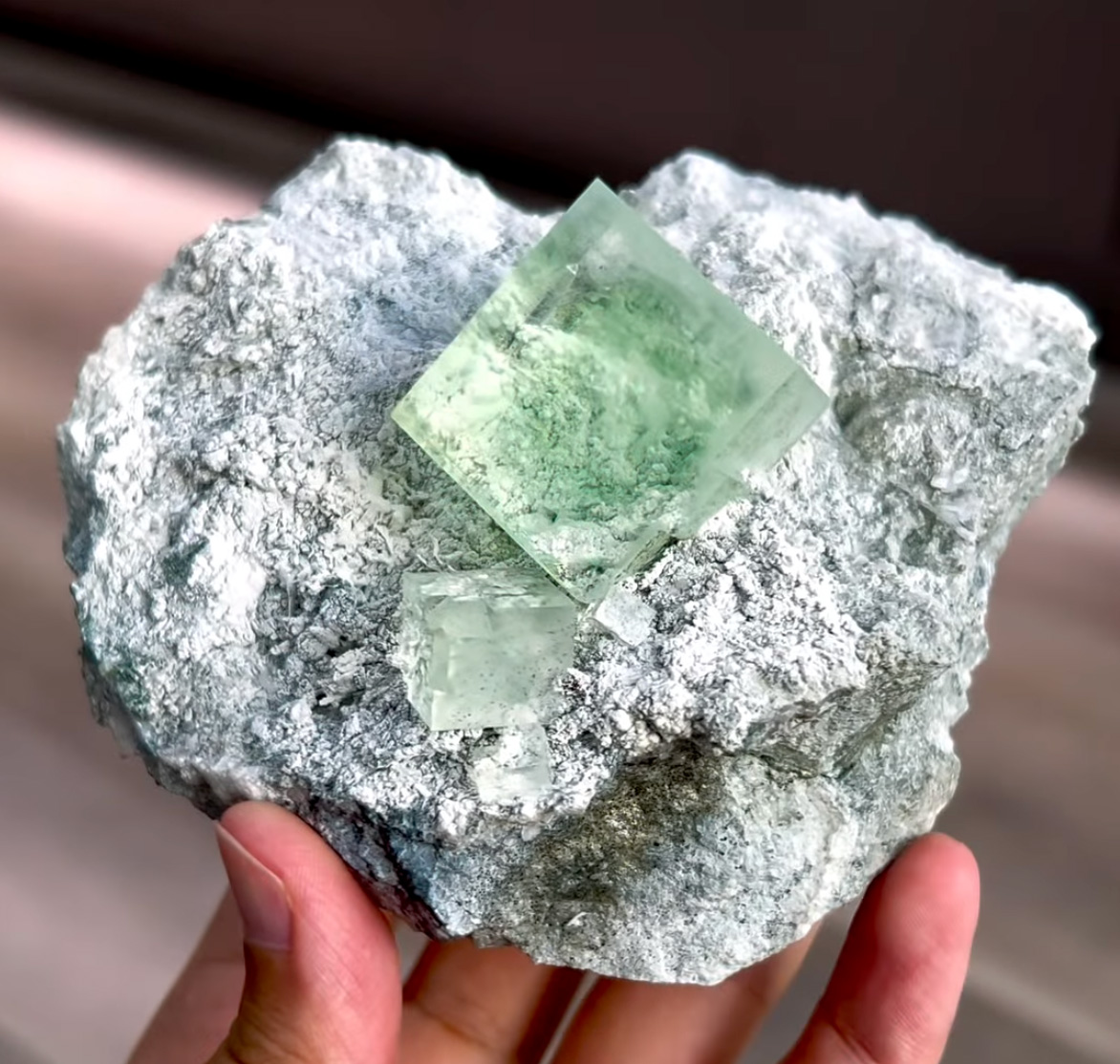 Fluorite - Gem Flawless Green Cube on Gray Matrix