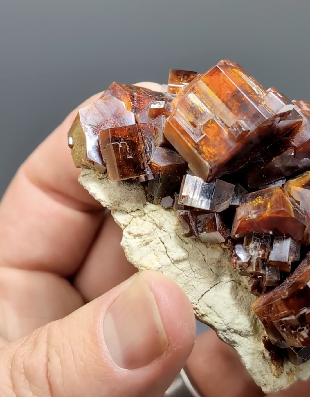 Vanadinite - Large Tabular Cherry-Maroon Crystals on Pale Matrix, Mibladen
