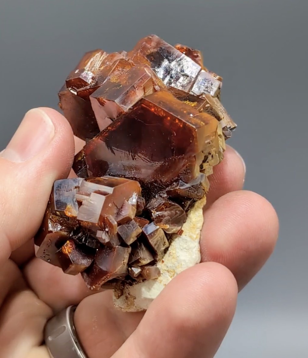 Vanadinite - Large Tabular Cherry-Maroon Crystals on Pale Matrix, Mibladen