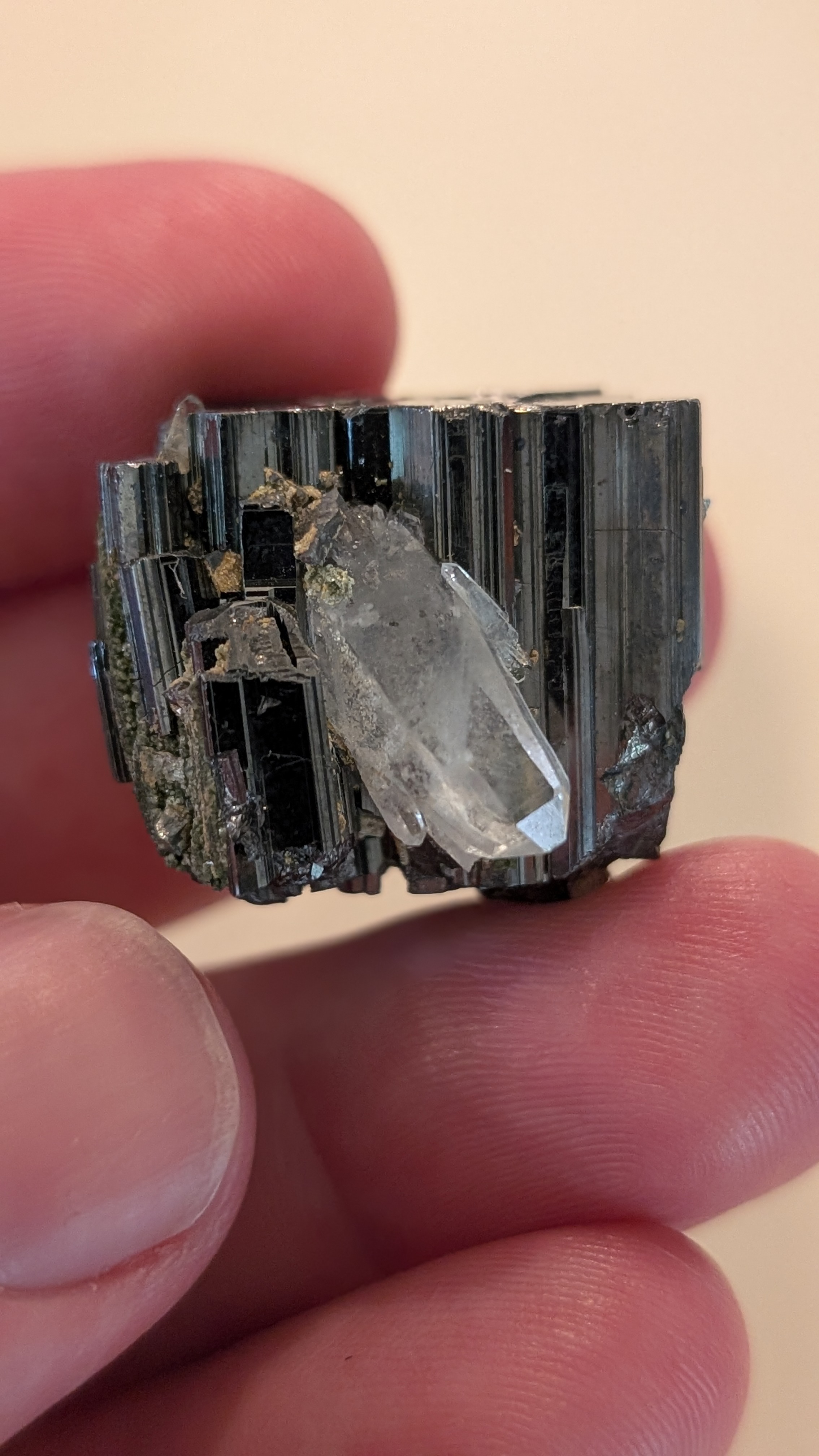 Bournonite with Quartz - Striated Cogwheel Twin with Terminated Quartz, Yaogangxian Mine