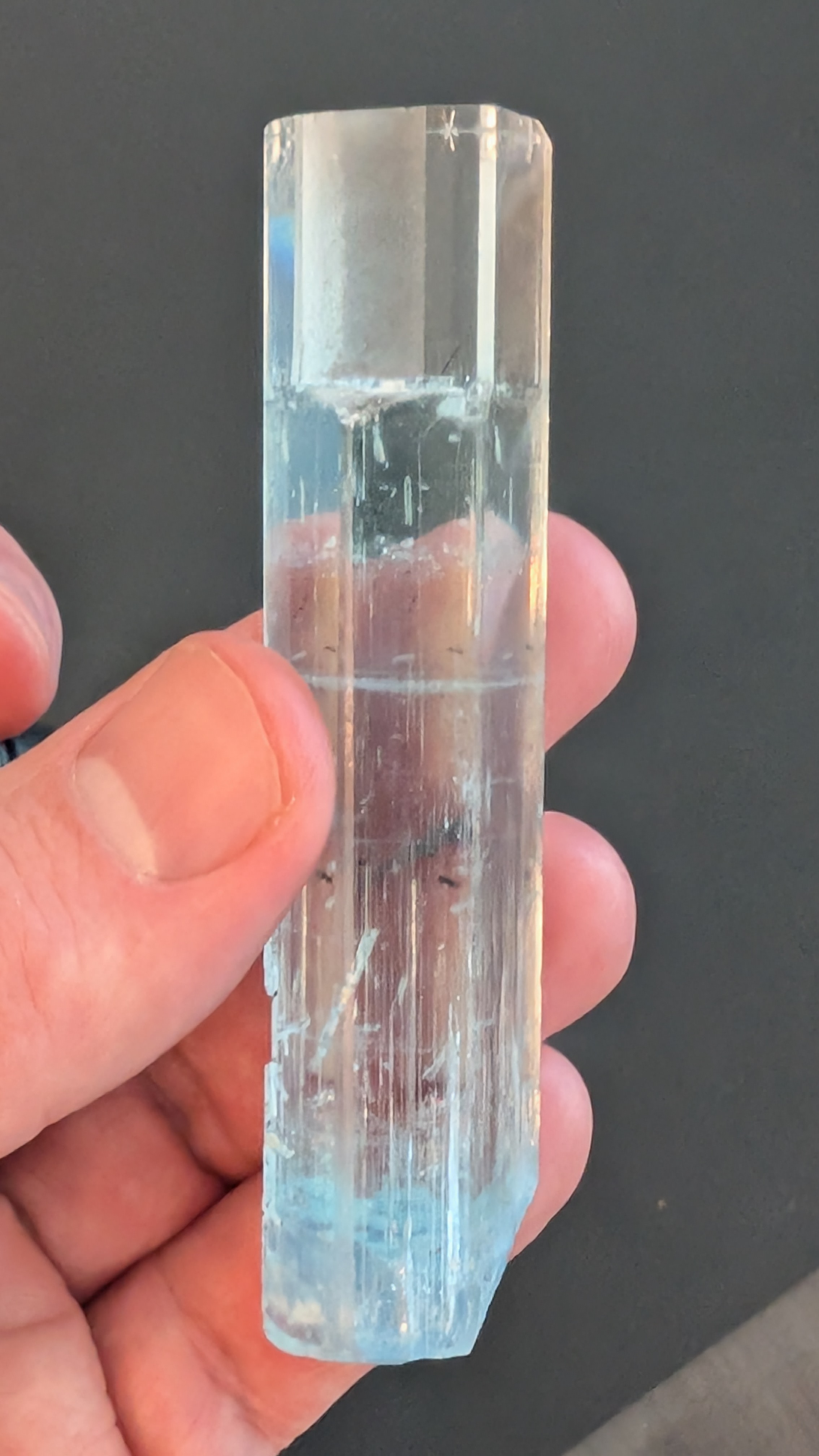 Aquamarine (Beryl) - Gem Elongated Prism with Schorl Inclusions, Pakistan