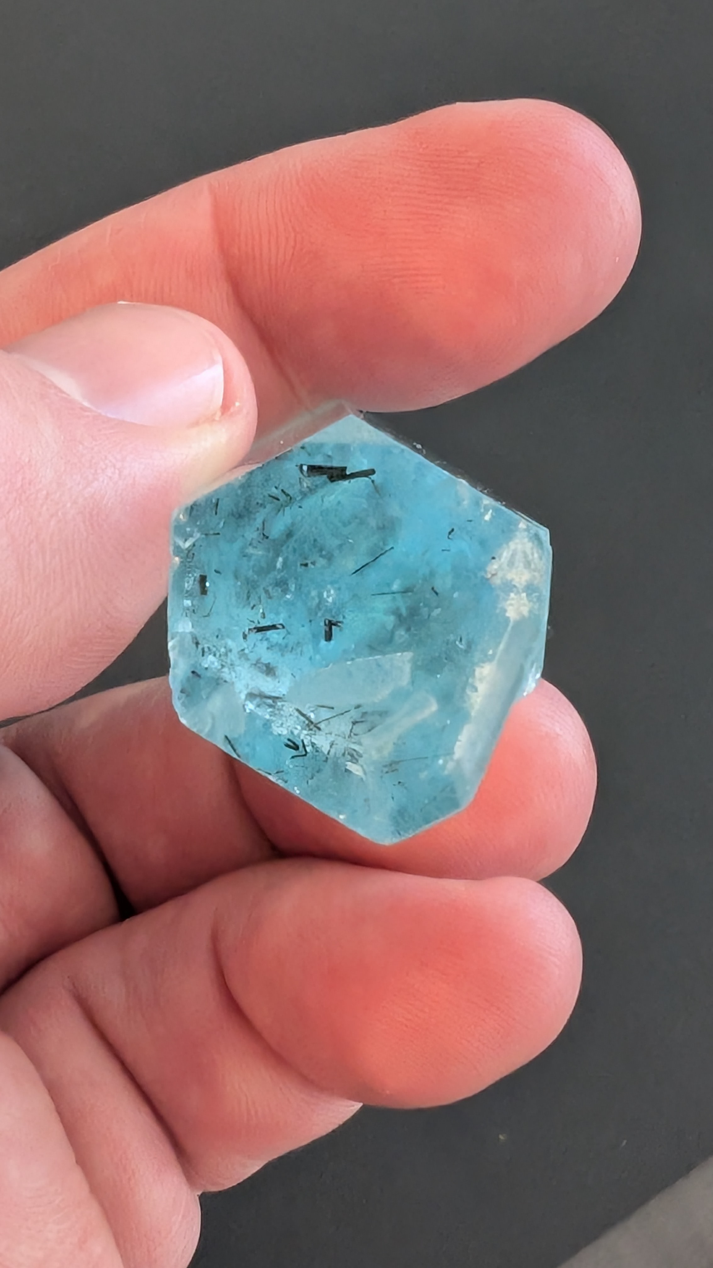 Aquamarine (Beryl) - Gem Elongated Prism with Schorl Inclusions, Pakistan