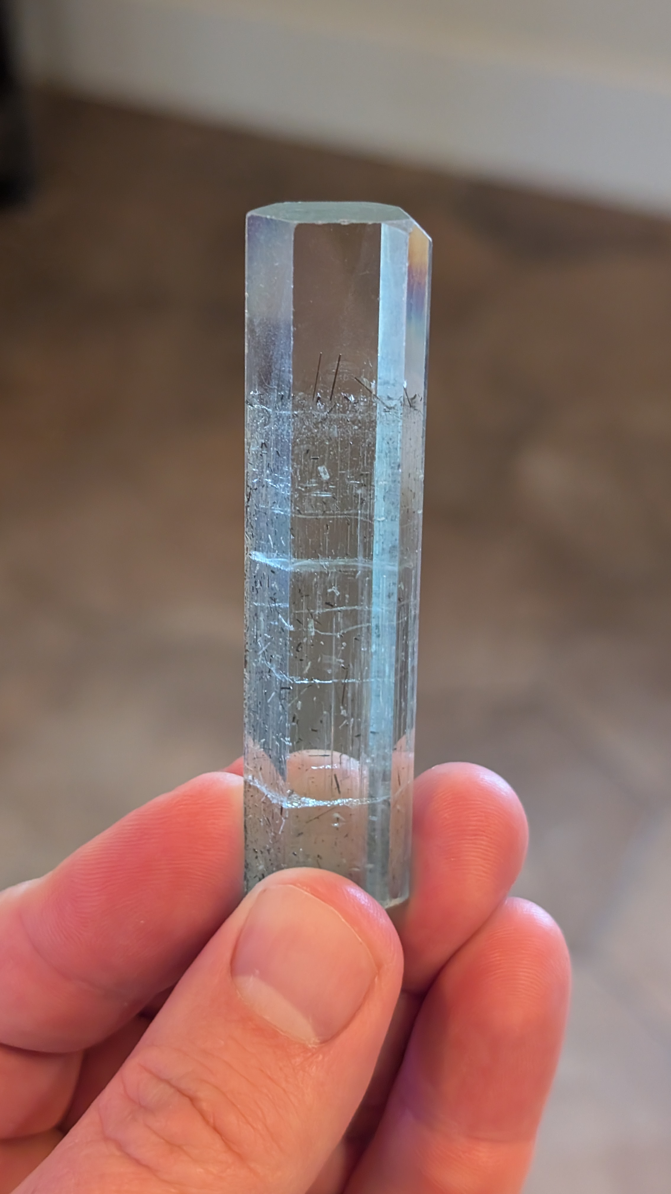 Aquamarine (Beryl) - Gem Elongated Prism with Schorl Inclusions, Pakistan