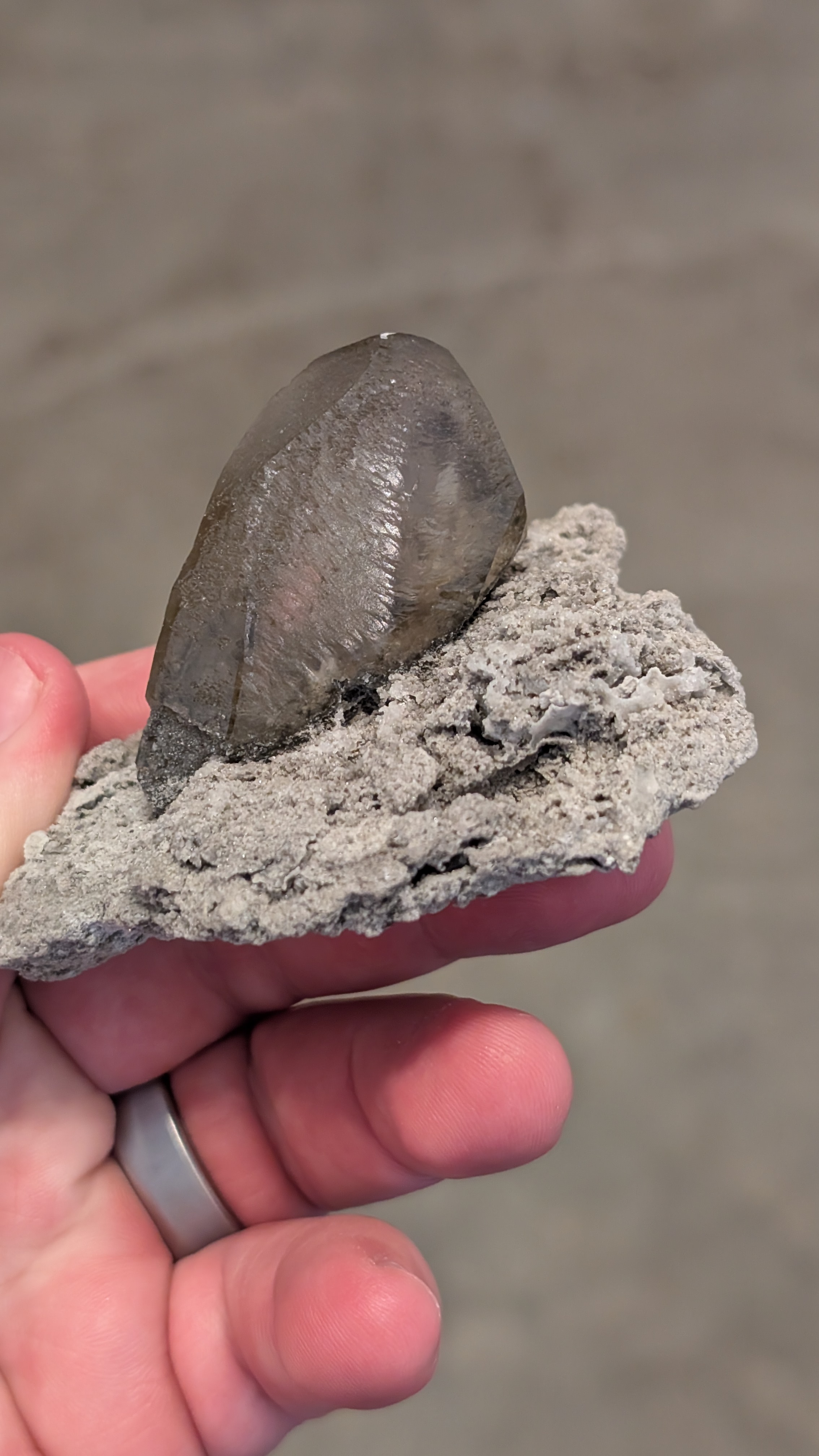Baryte - Golden-Gray Focal Crystal on Pale Carbonate Matrix, Linwood Mine