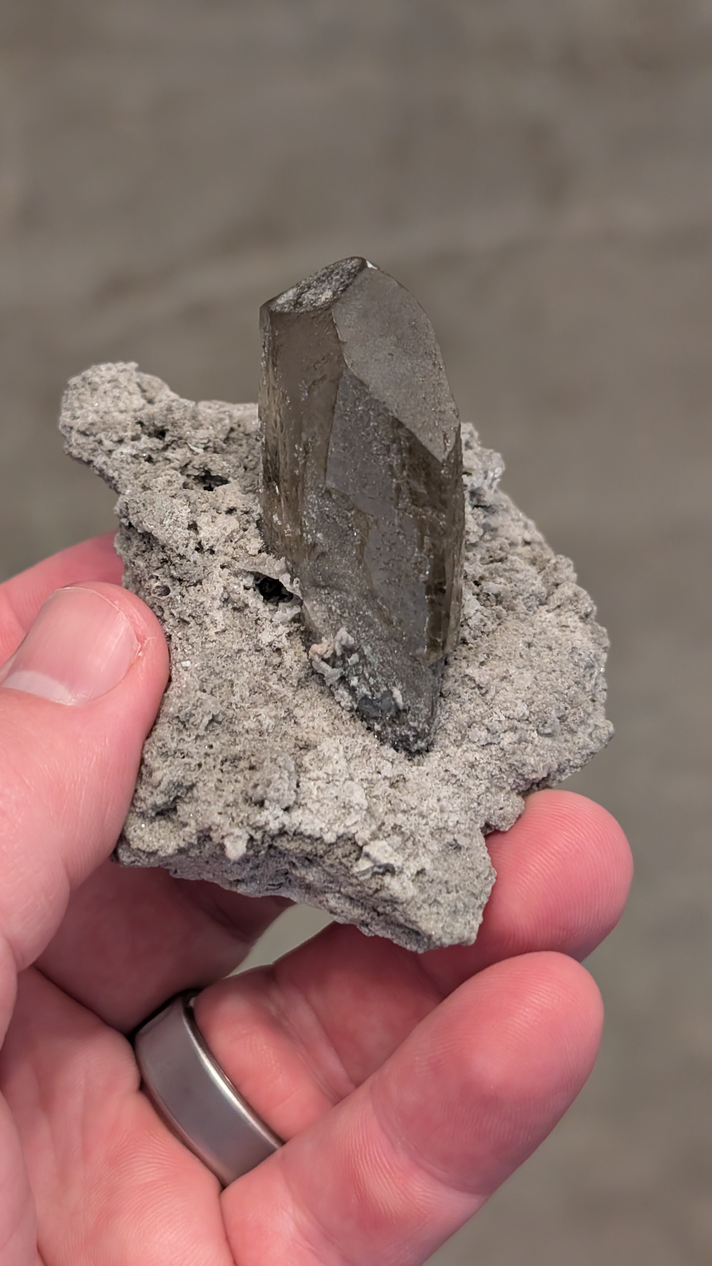 Baryte - Golden-Gray Focal Crystal on Pale Carbonate Matrix, Linwood Mine
