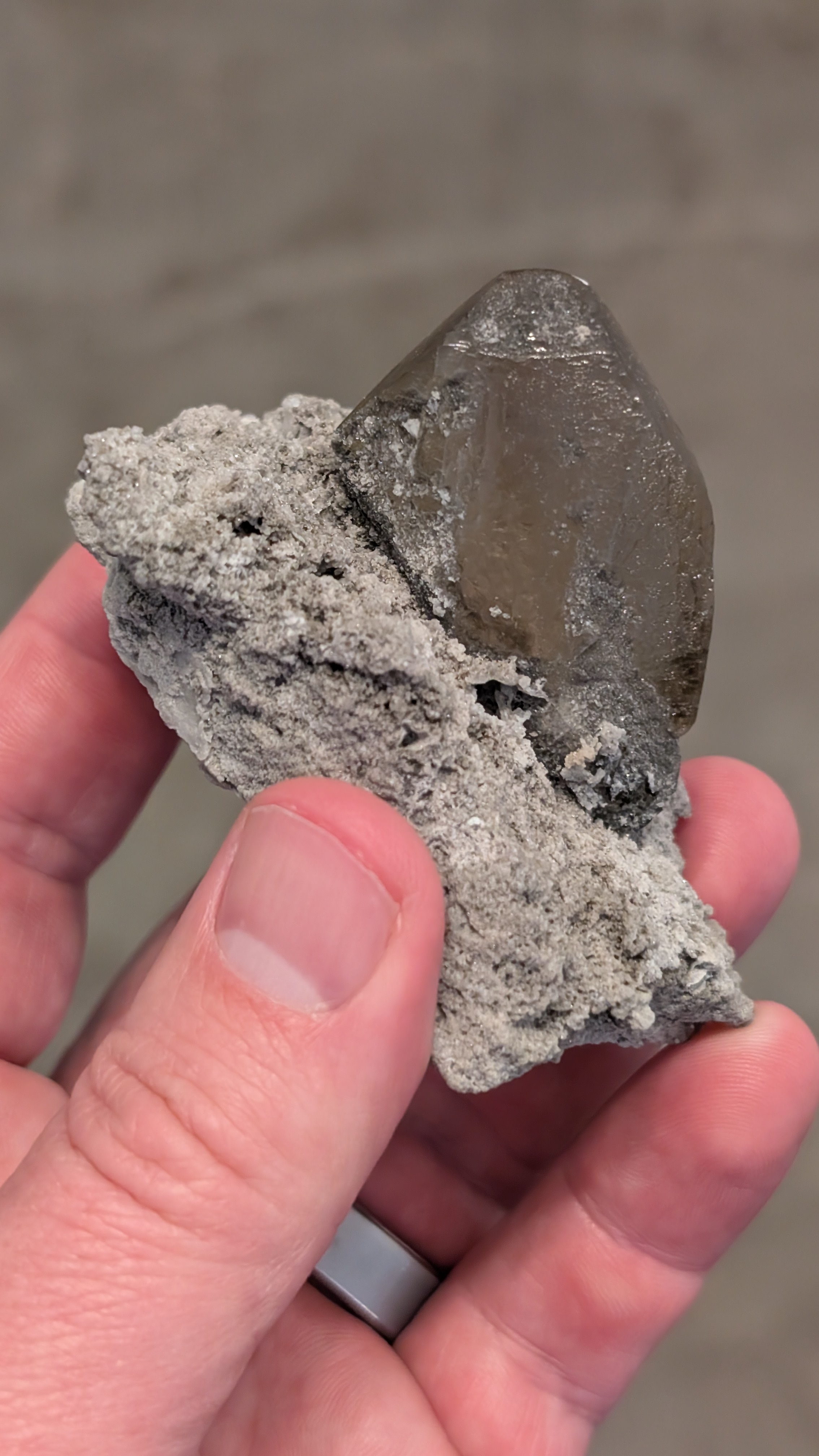 Baryte - Golden-Gray Focal Crystal on Pale Carbonate Matrix, Linwood Mine