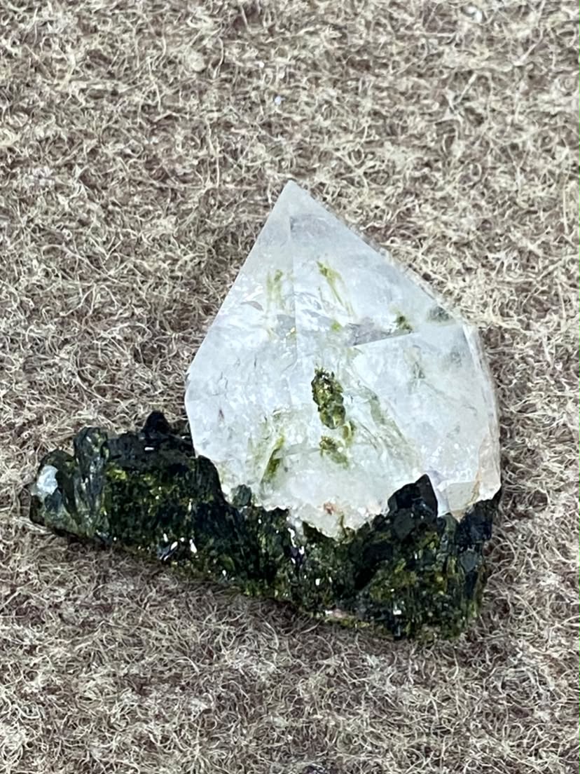 Quartz with Epidote Inclusions - Crystal on Forest-Green Epidote Matrix