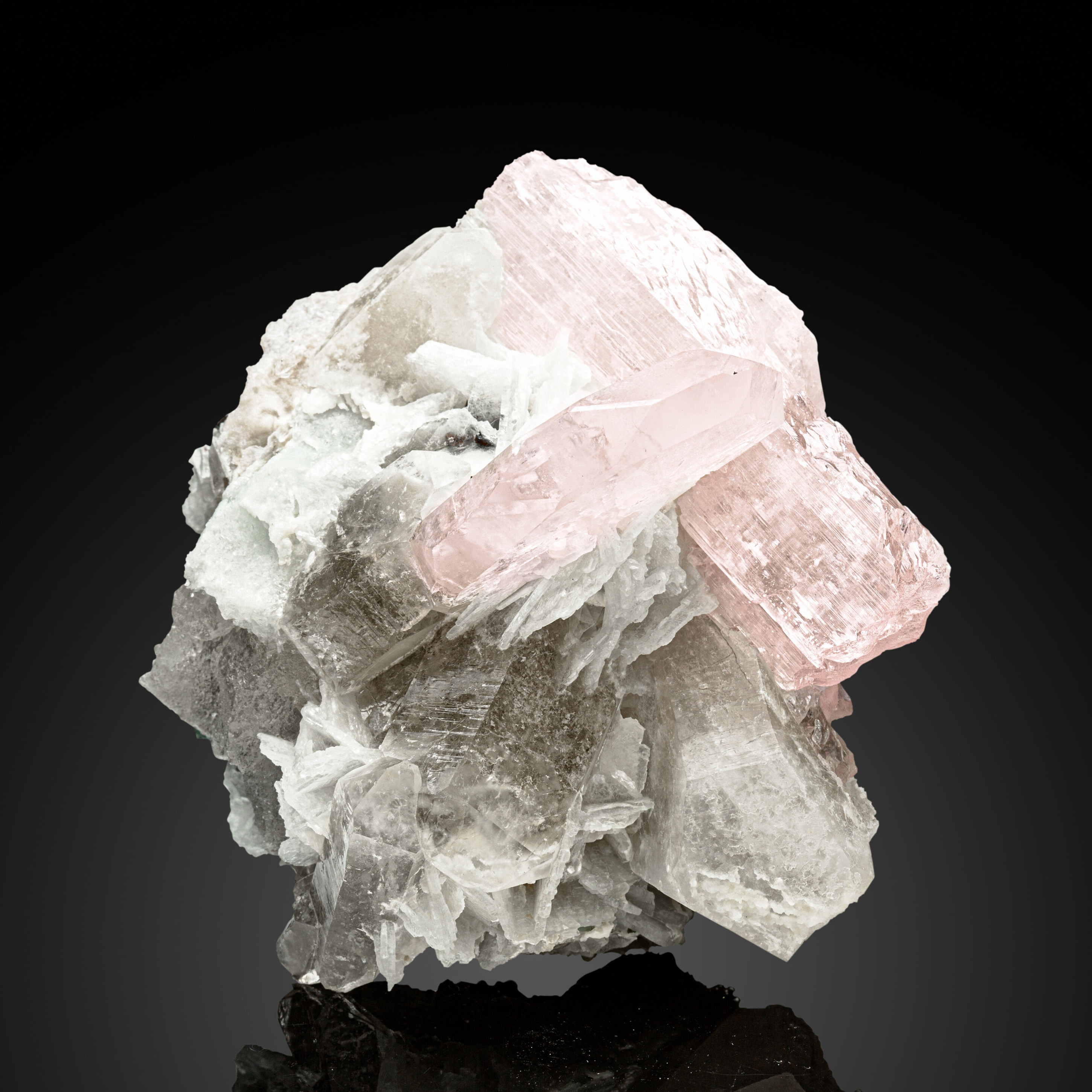 Morganite on Kunzite on Albite Matrix