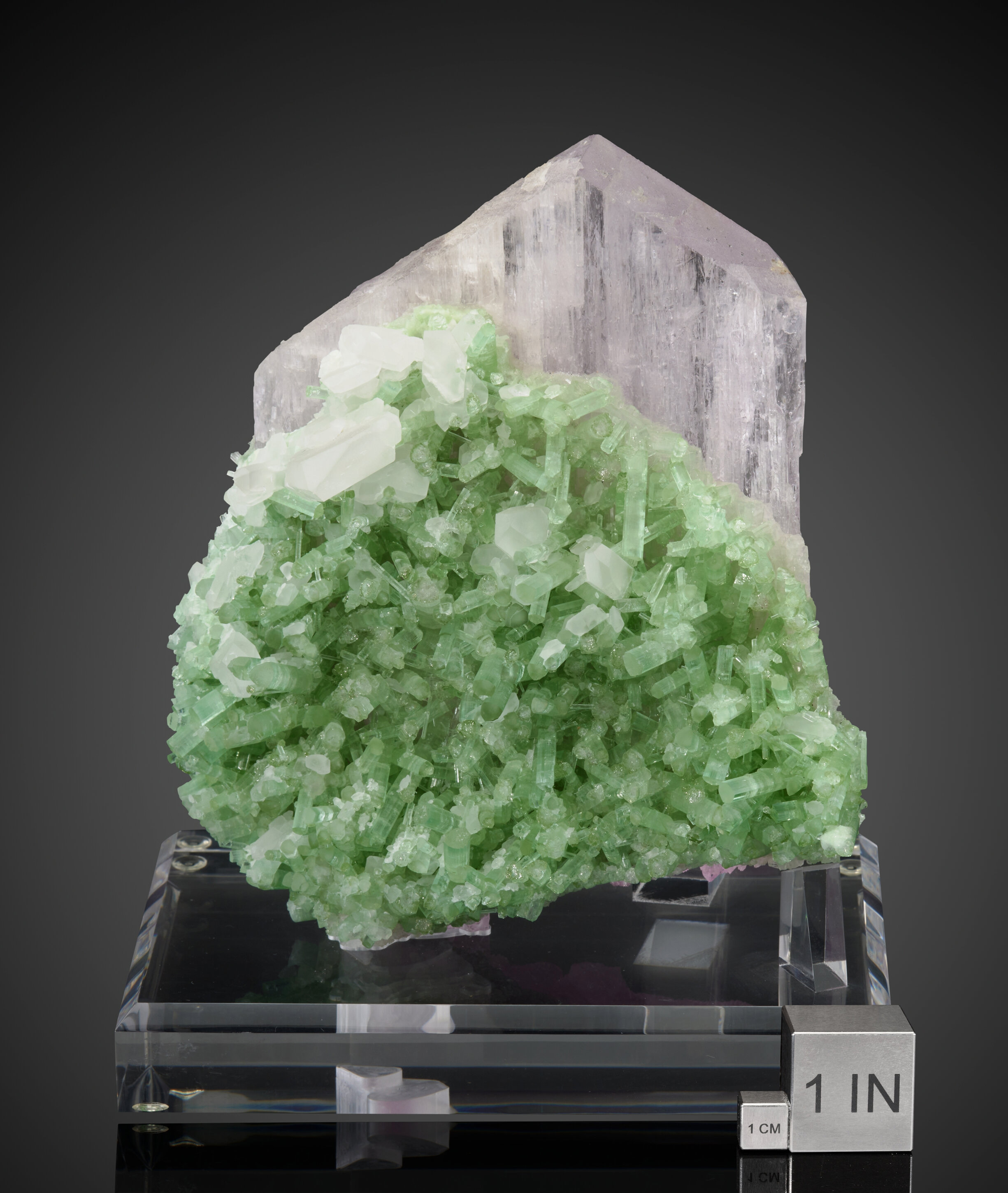 Green Tourmaline on Kunzite