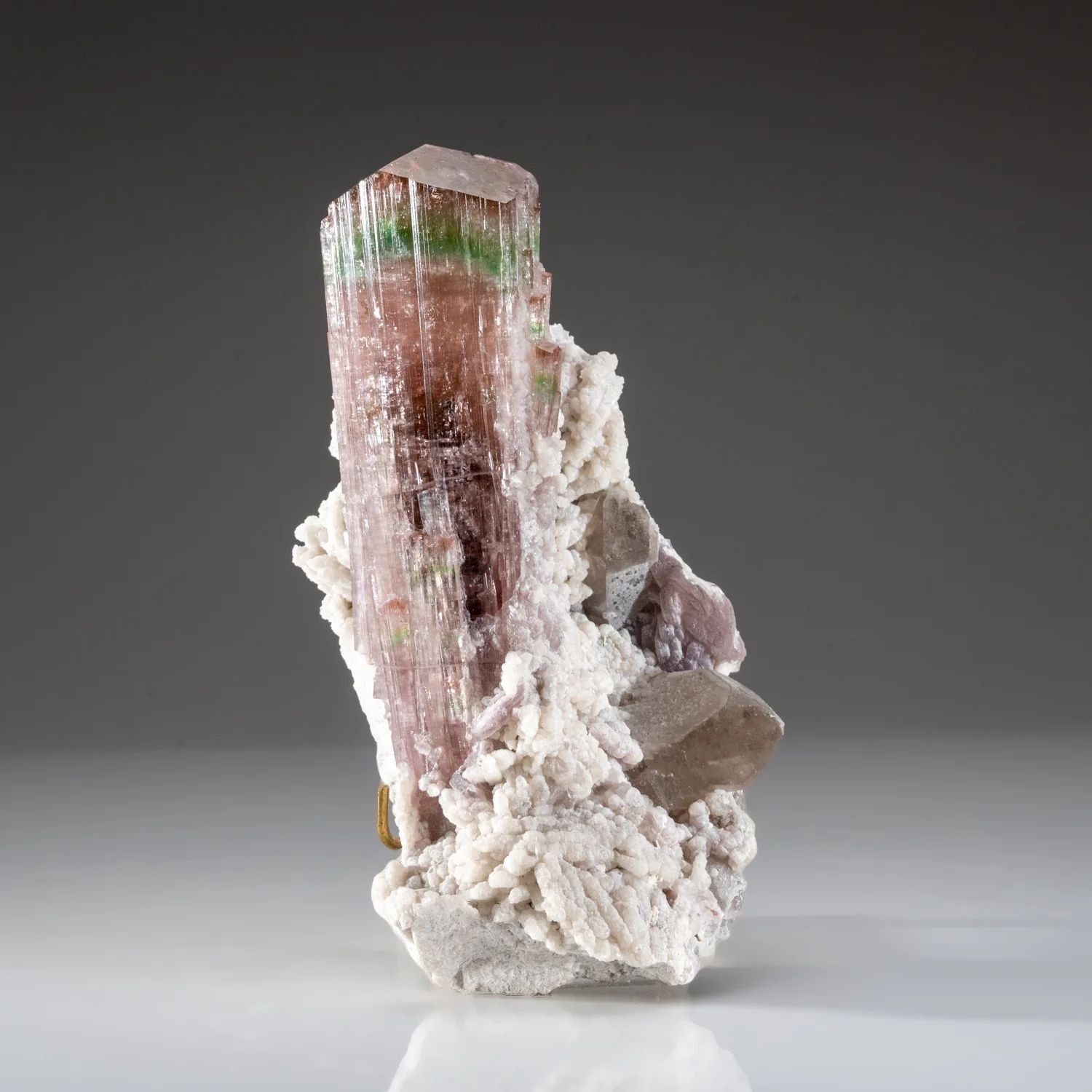 Large Watermelon Tourmaline with Smoky Quartz and Albite