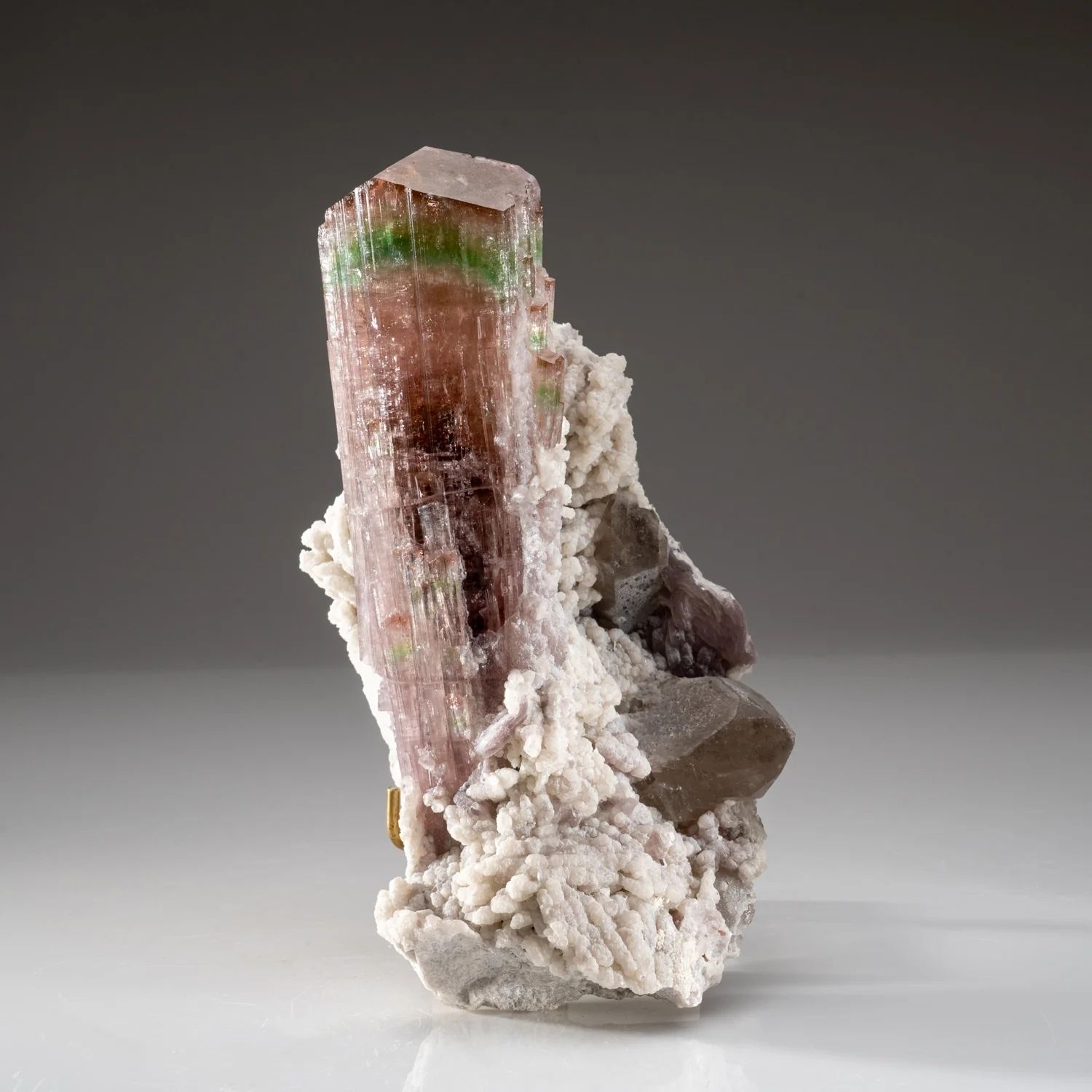 Large Watermelon Tourmaline with Smoky Quartz and Albite