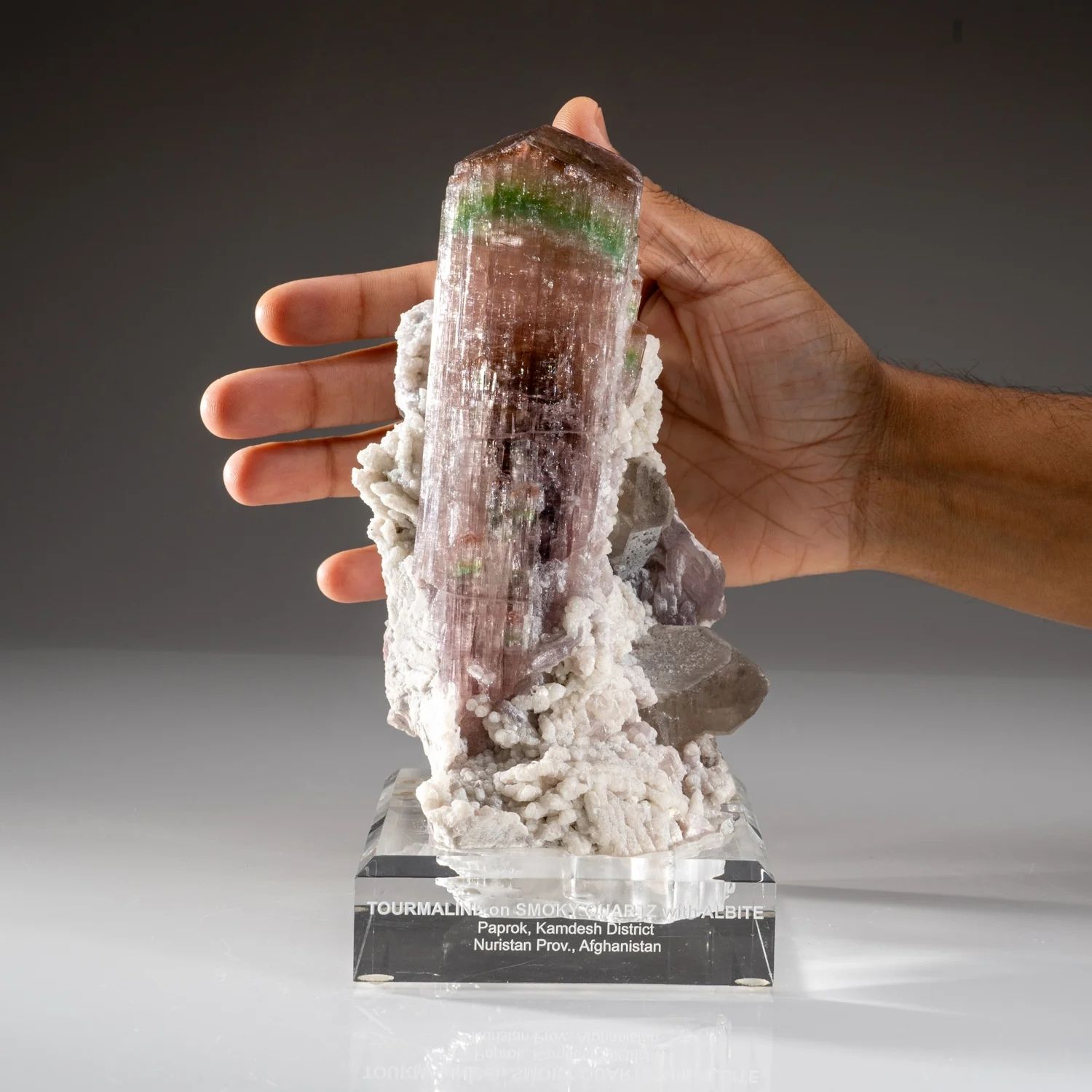 Large Watermelon Tourmaline with Smoky Quartz and Albite