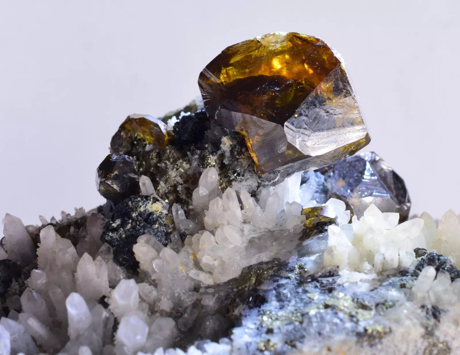 Gem Twin Sphalerite Crystals on Quartz