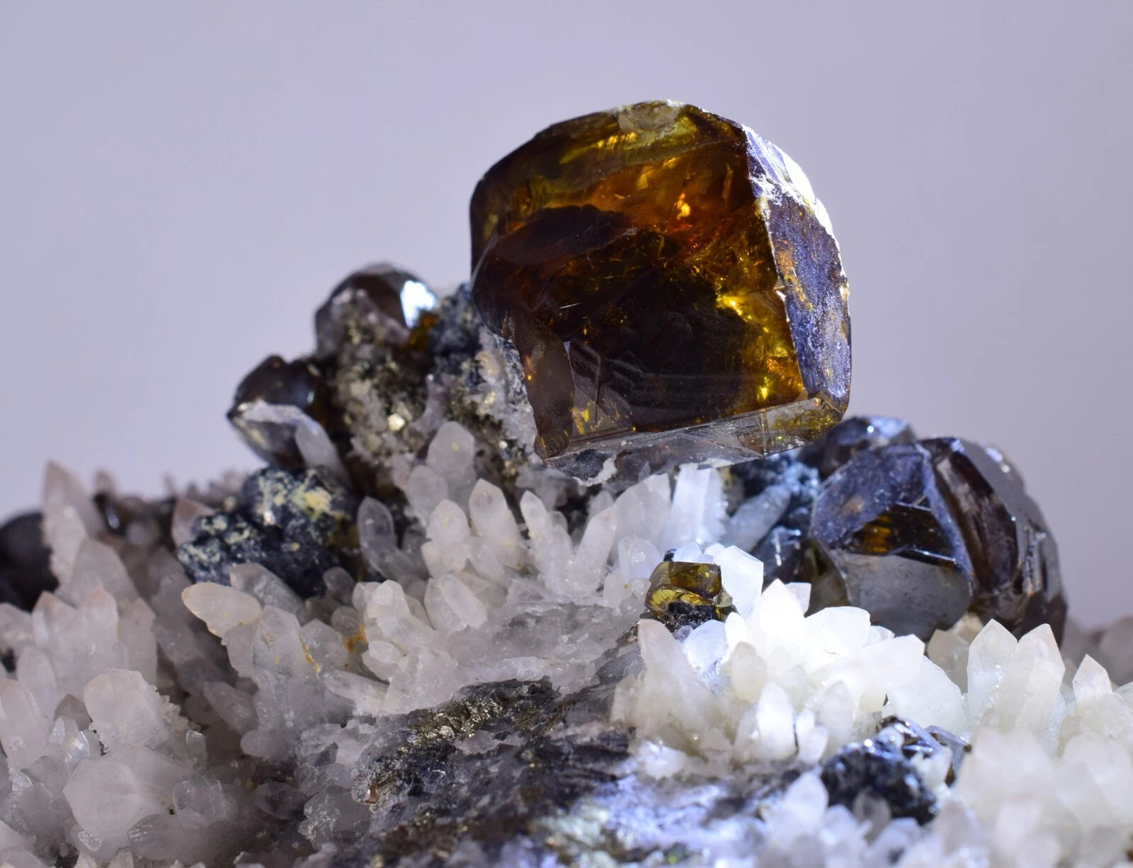 Gem Twin Sphalerite Crystals on Quartz