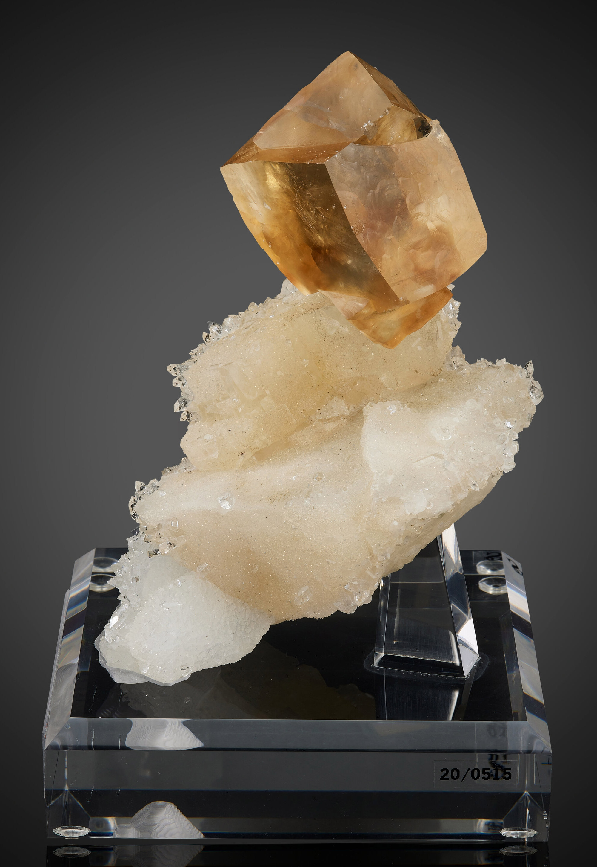 Gem Twinned Calcite Solitaire on Apophyllite
