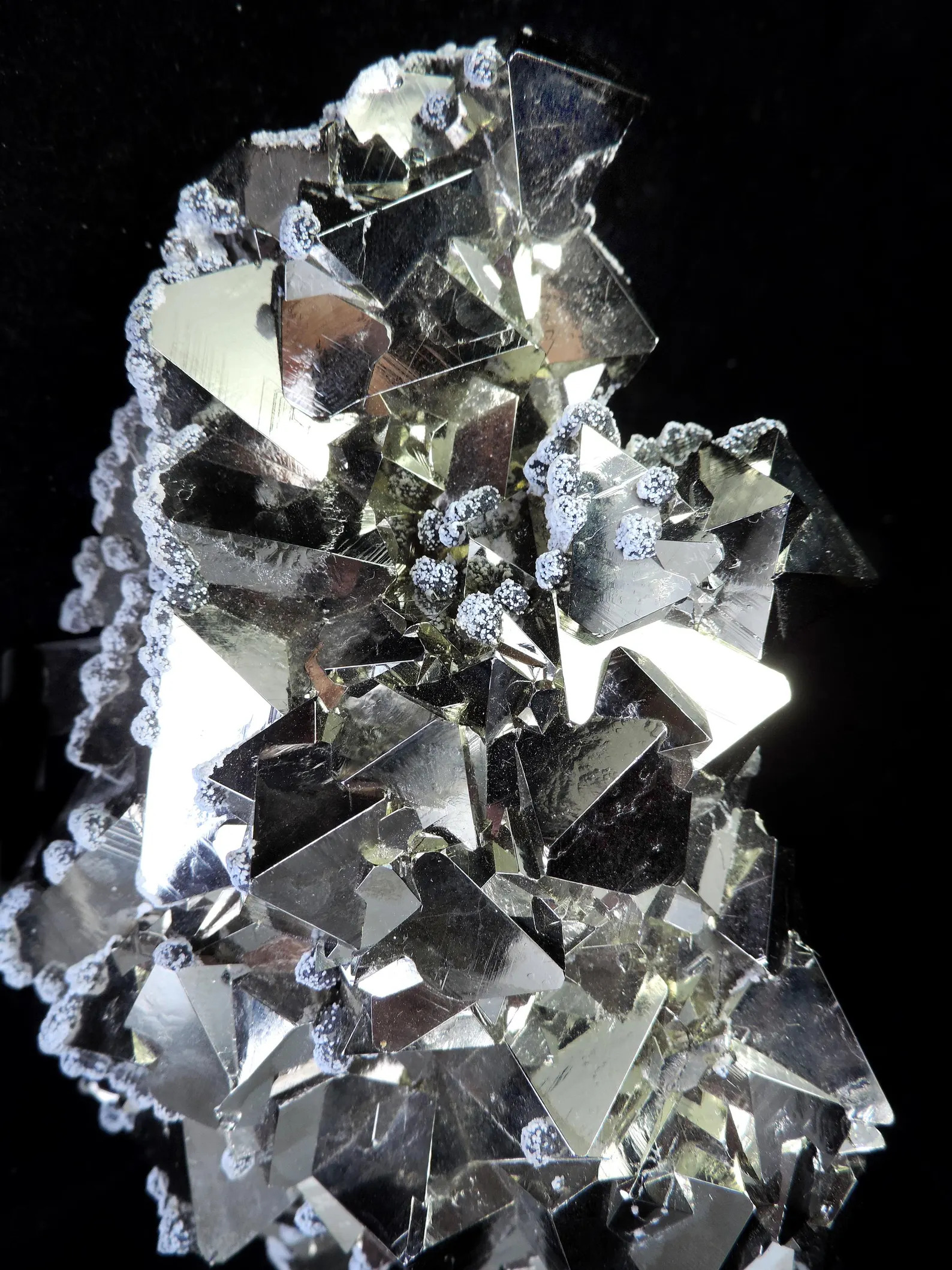 Pyrite - Octahedral with Snow-on-the-Roof Sphalerite - Huanzala Mine