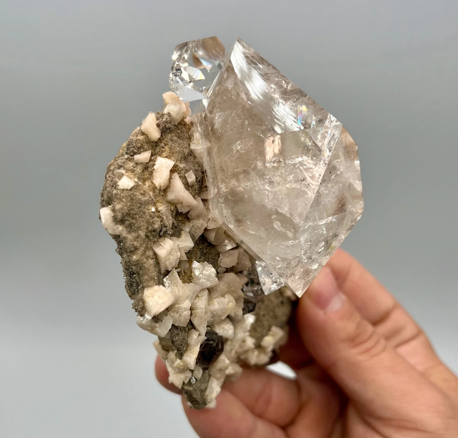 Quartz var. Herkimer Diamond - World-Class Specimen On Matrix With Dolomite