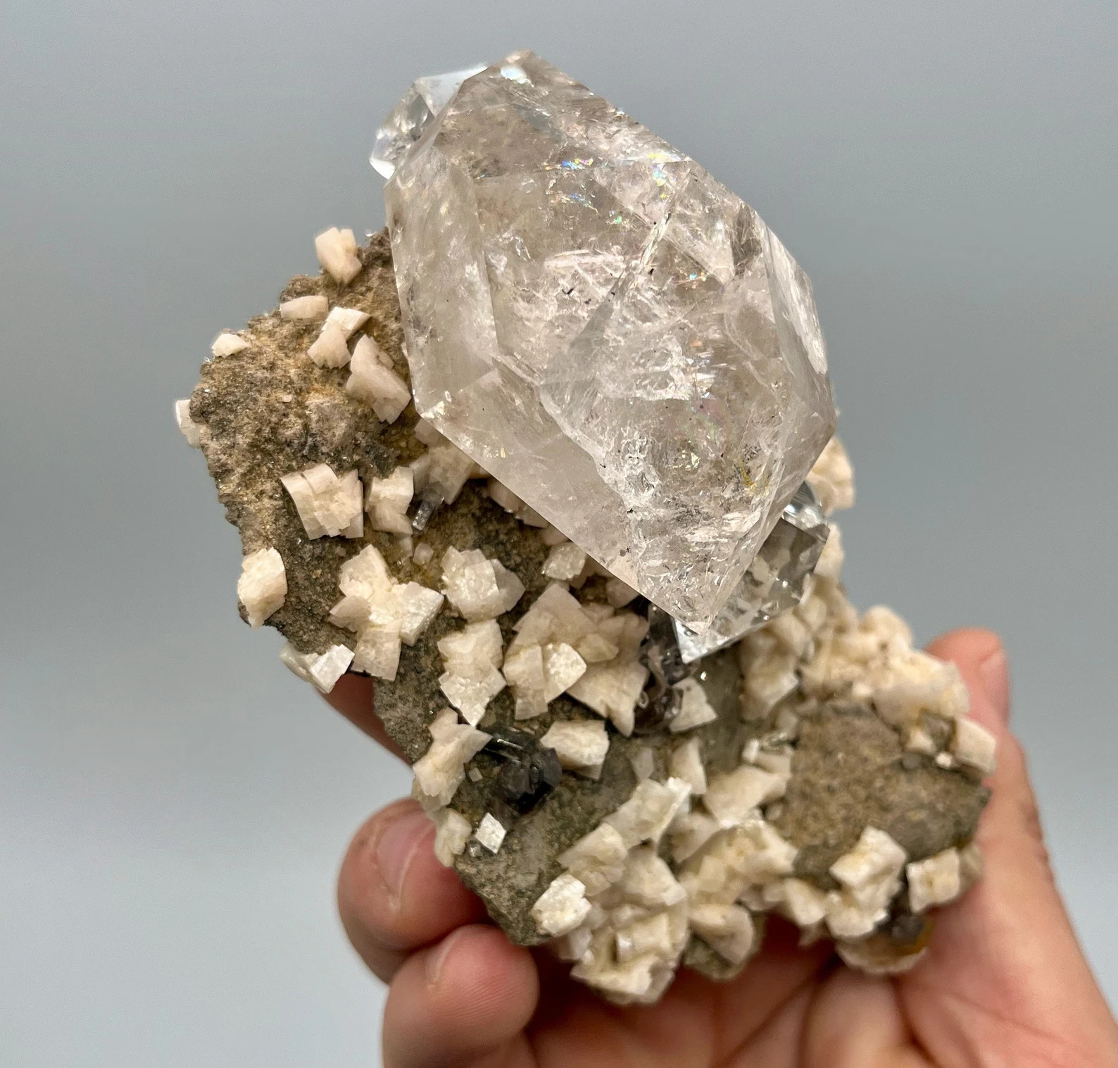 Quartz var. Herkimer Diamond - World-Class Specimen On Matrix With Dolomite