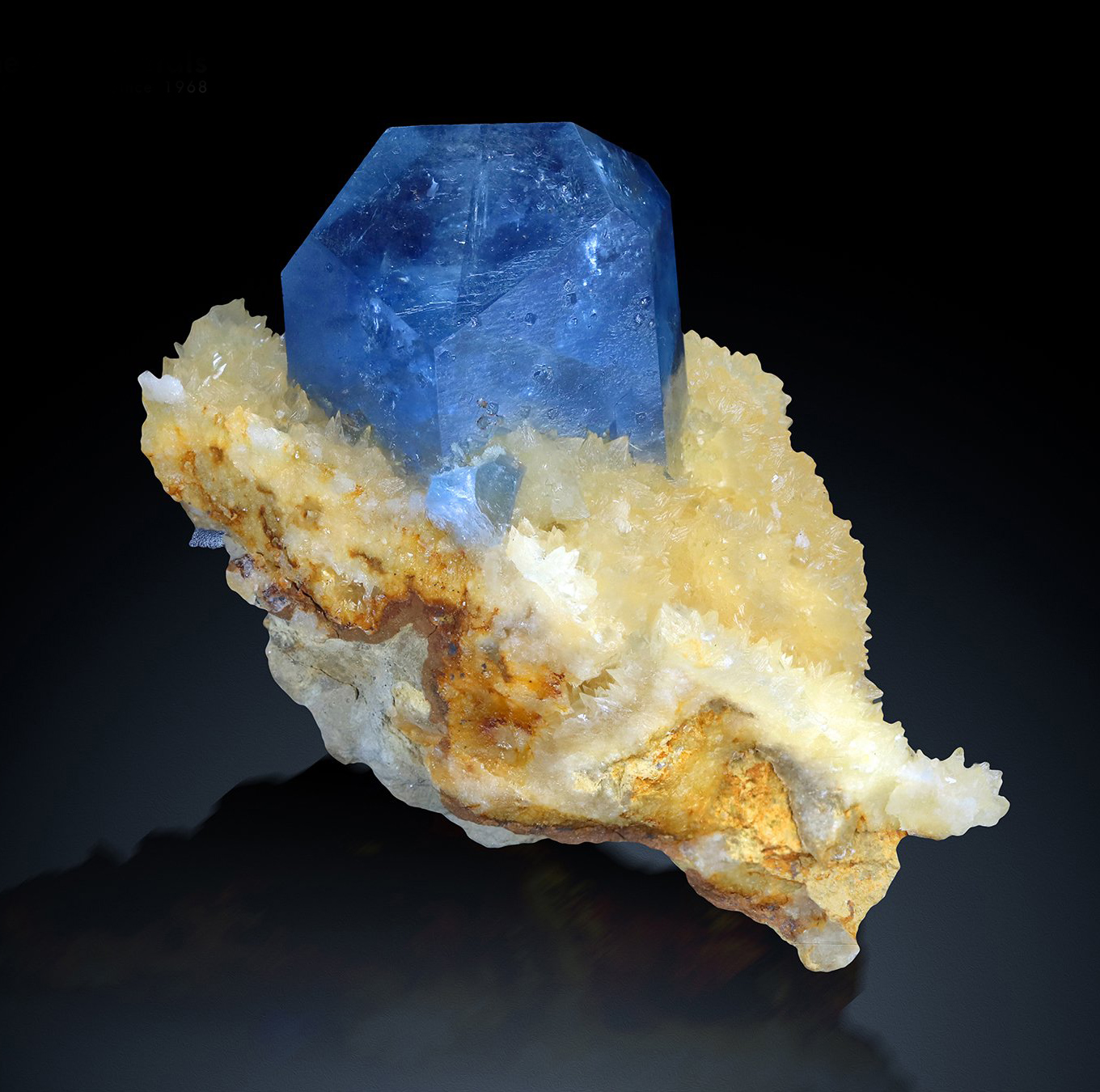Celestine on Golden Calcite - Perfect Termination, Color and Form