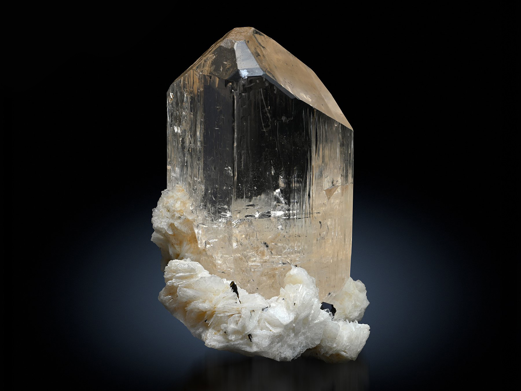 Topaz on Albite with Schorl - Gem with Exceptional Luster and Clarity